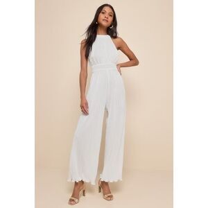 Lulus Flawless Mindset Ivory Satin Plisse Tie-back Jumpsuit White - Size M